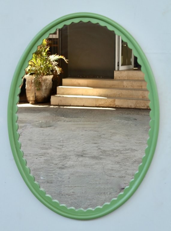 Wooden Green Oval Scallop Mirror